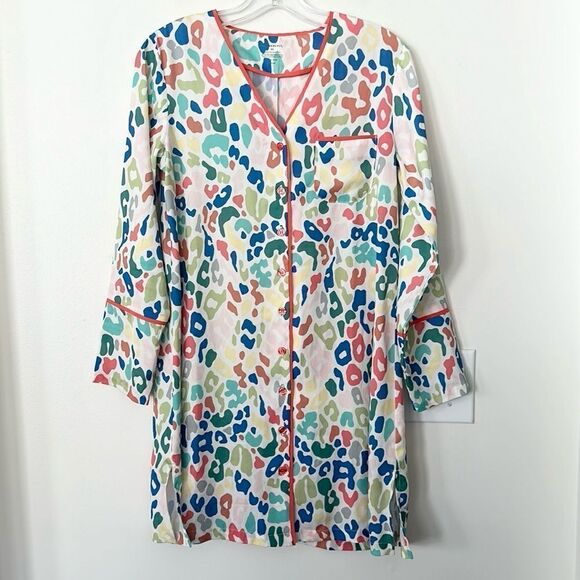 Summersalt The Cloud 9 Silky Button Front Multi Cheetah Leopard Shirt Top XS - Picture 3 of 8